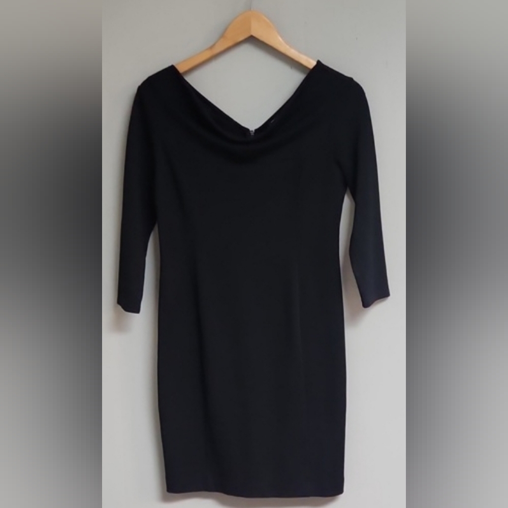 Ann Taylor Black Dress Size 4 Petite 3/4 Sleeve Zippered Back